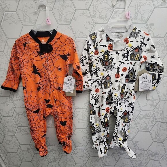 Lot of two Halloween Honest Organic Cotton Footed Pajamas - Picture 1 of 15